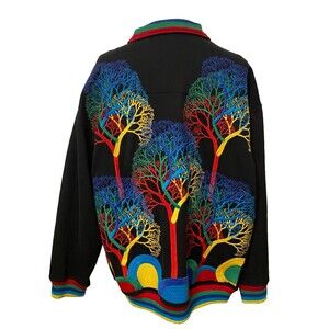Vtg Y2K 4 Fatherz Men's 3XL Zip Jacket AOP Black Rainbow Embroidered Streetwear